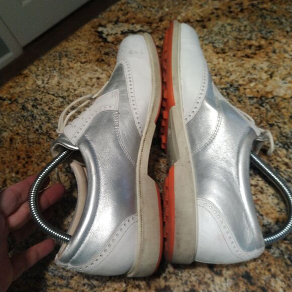 Ecco Womens Tour Hybrid Wing Tip Spikeless Golf Shoes Leather Silver Sz 40 US 8 - Picture 6 of 14